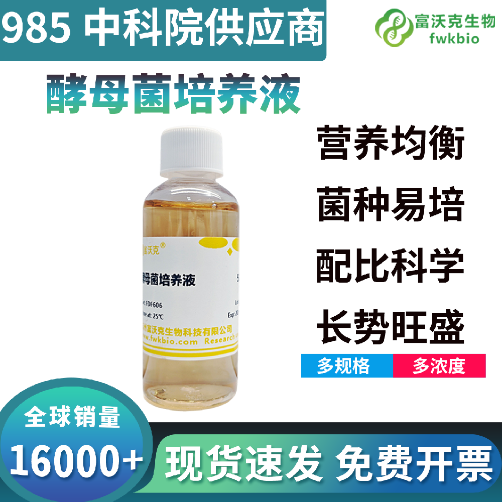 低背景酵母菌培养液组分明确杂质含量低，无多余干扰物质残留，适配酵母样本后续蛋白提取酶活测定与代谢分析生物科研实验